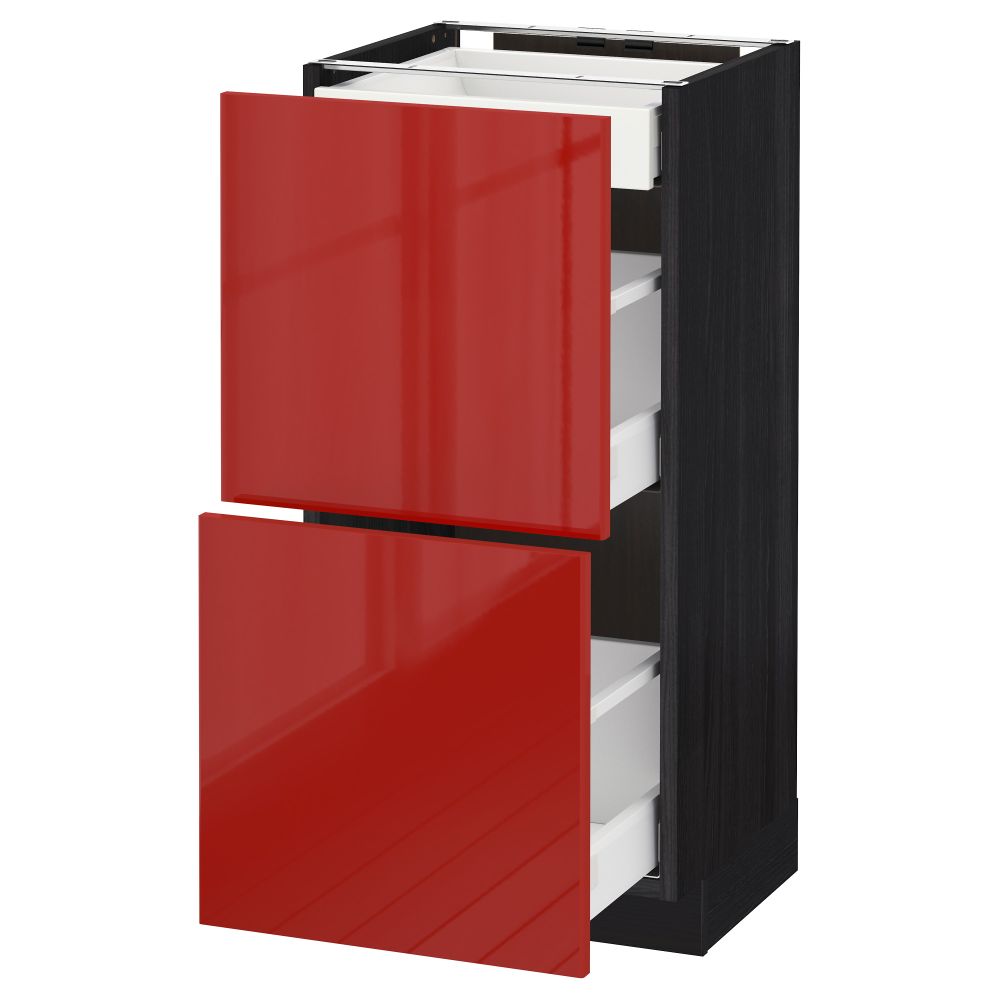 Напольный шкаф, 2 фасада, 3 ящика МЕТОД / МАКСИМЕРА, черный, Рингульт красный - схема-чертеж с размерами