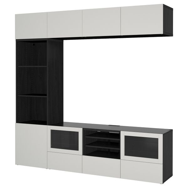 Шкаф для ТВ, комбинированный, стекляные дверцы, черно-коричневый, Лаппвикен светло-серый прозрачное стекло 240x40x230 см IKEA - фото 1