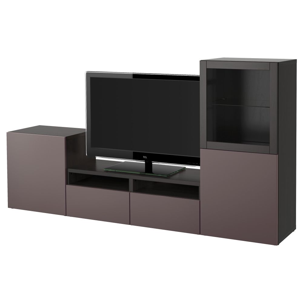 Шкаф для ТВ, комбинированный, стекляные дверцы БЕСТО, черно-коричневый, Вальвикен темно-коричневый, прозрачное стекло - фото 1
