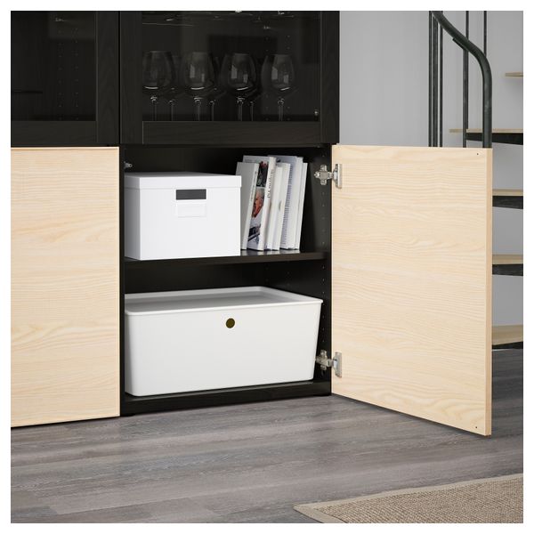 Комбинация для хранения со стеклянными дверцами БЕСТО, черно-коричневый, Инвикен ясеневый шпон (120x40x192 см) - схема-чертеж с размерами