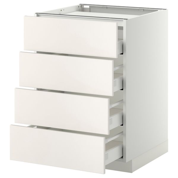 Напольный шкаф, 4 фронтальных панели/4ящика, белый/Веддинге белый 60x60 см IKEA METOD МЕТОД / MAXIMERA МАКСИМЕРА 092.338.68 - фото 1