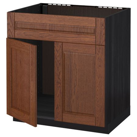 Напольный шкаф под мойку 2 дверцы/фронтальных панели МЕТОД, черный, Филипстад коричневый (80x60 см)