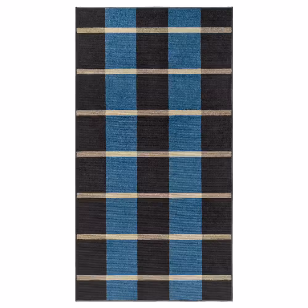 ARBETSZON Ковер, короткий ворс - серый синий/клетка 80x150 см - фото 1