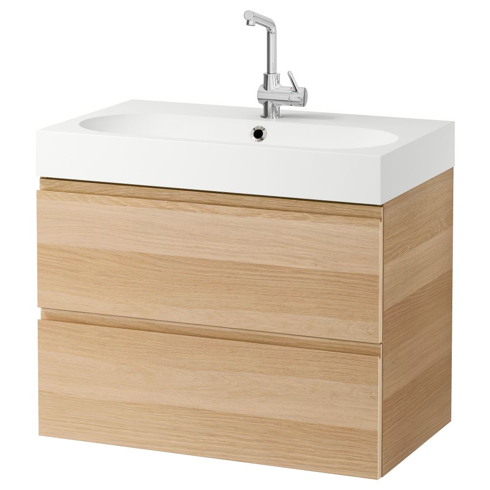 Шкаф для раковины с 2 ящиками ГОДМОРГОН / БРОВИКЕН, под беленый дуб (80x49x68 см) - фото 1