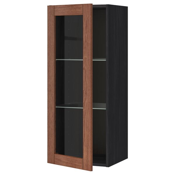 Навесной шкаф с полками, стекляными дверцы МЕТОД, черный, Филипстад коричневый - схема-чертеж с размерами