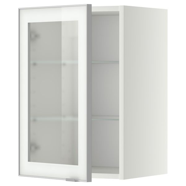 Навесной шкаф с полками, стекляными дверцы МЕТОД, белый, Ютис матовое стекло - схема-чертеж с размерами