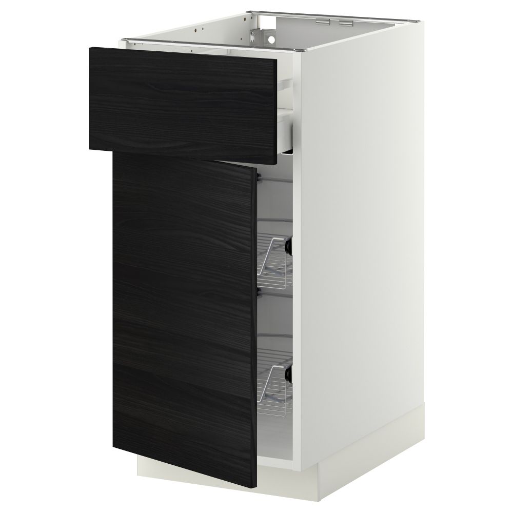 Напольный шкаф с проволочной корзиной, ящиком, дверью МЕТОД / МАКСИМЕРА, белый, Тингсрид черный - схема-чертеж с размерами