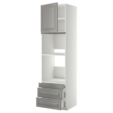 Высокий шкаф для духовки комбинированный, духовка + дверца, 3 ящика МЕТОД / ФОРВАРА, белый, Будбин серый