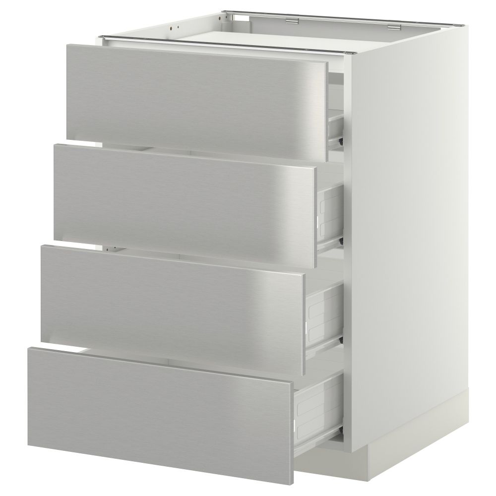 Напольный шкаф, 4 фронтальных панели, 4 ящика МЕТОД / ФОРВАРА, белый, Гревста нержавеющ сталь - фото 1