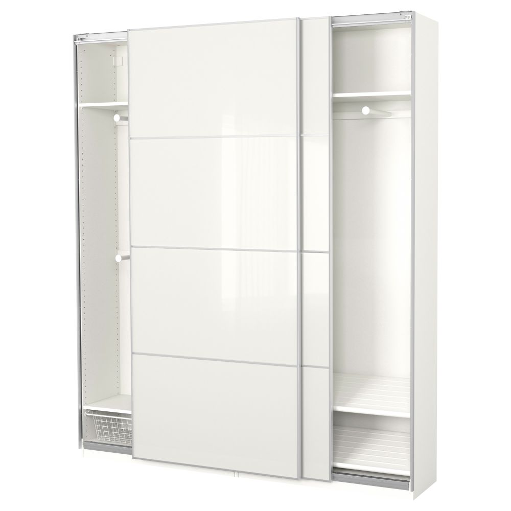 Гардероб ПАКС, белый, Фэрвик белое стекло (200x44x236 см) - фото 1