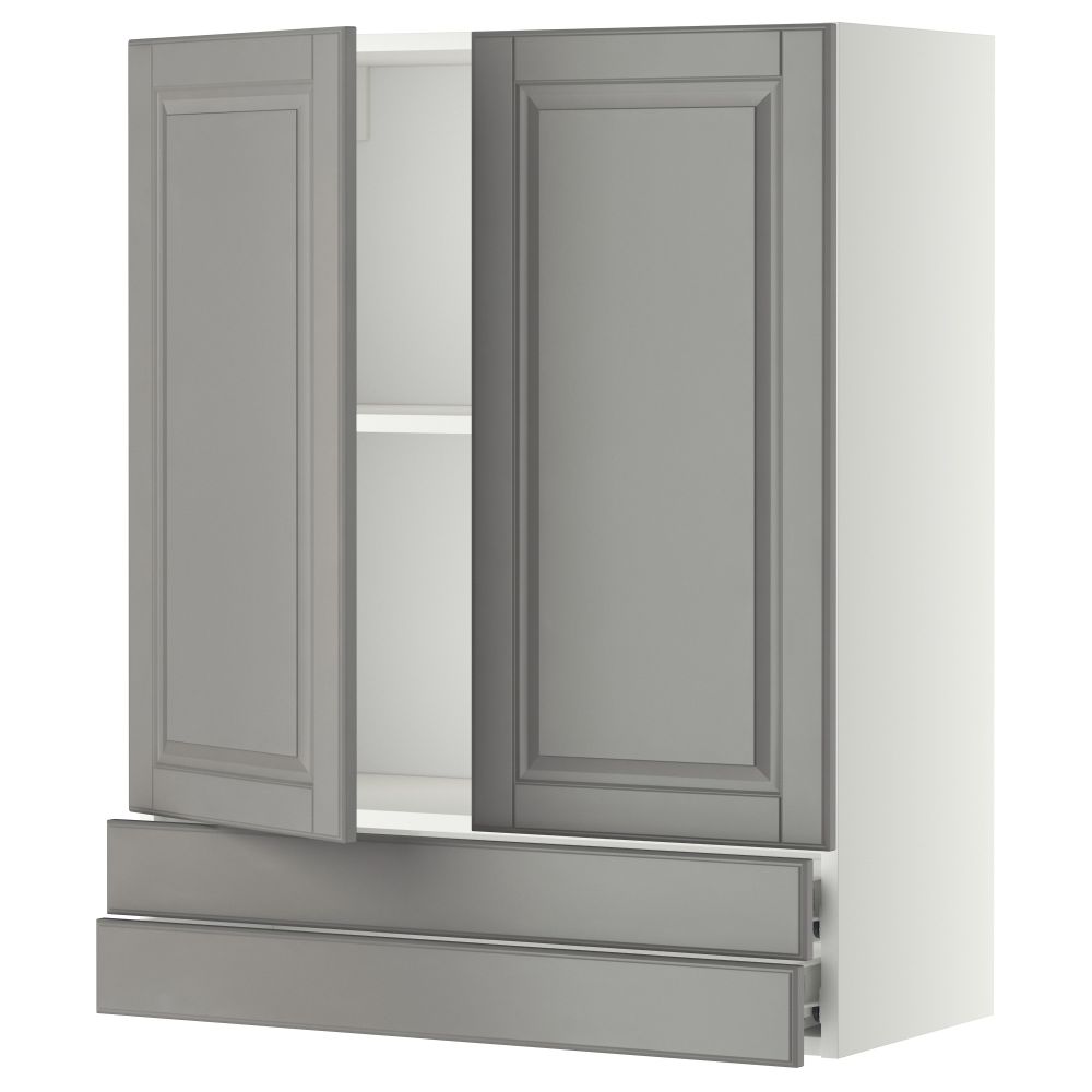 Навесной шкаф, 2 дверцы, 2 ящика МЕТОД / ФОРВАРА, белый, Будбин серый - фото 1