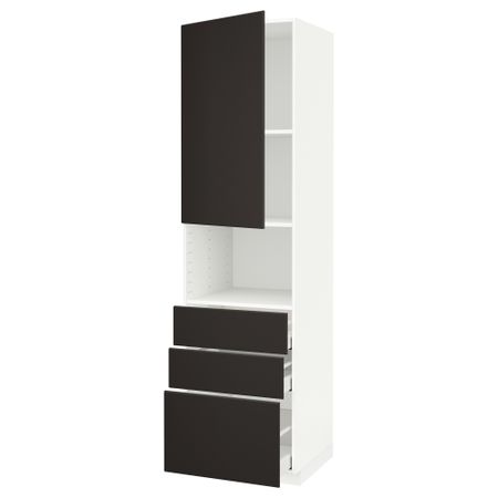 Высокий шкаф для/СВЧ+дверца/3 ящика МЕТОД / МАКСИМЕРА, белый, Кунгсбакка антрацит