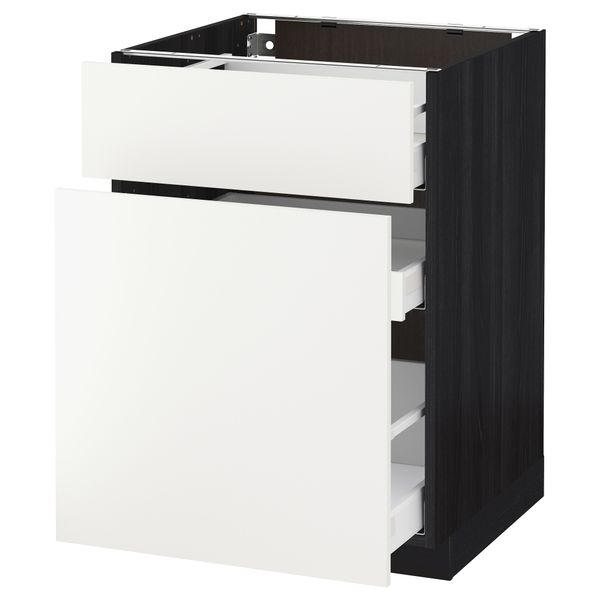 Напольный шкаф, выдвижной секцией, ящик МЕТОД / МАКСИМЕРА, черный, Хэггеби белый - схема-чертеж с размерами