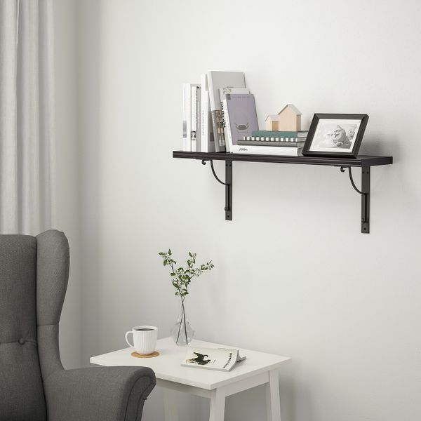 Полка навесная, коричнево-чёрный, черный, 80x20 см IKEA БЕРГСХУЛЬТ / ЭКБИ ХОЛЬ 192.946.15 - фото 2