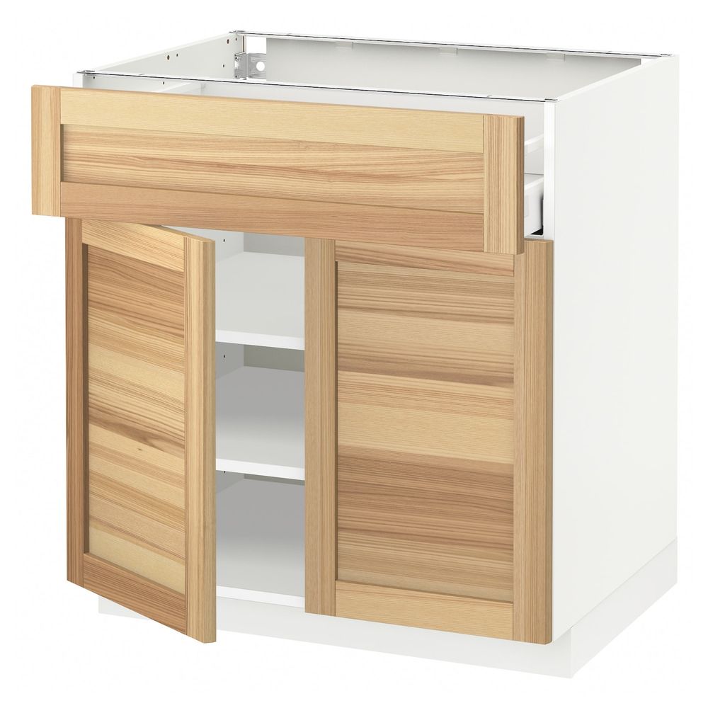 Напольный шкаф + ящик/2дверцы, белый/Торхэмн ясень 80x60 см IKEA METOD МЕТОД / MAXIMERA МАКСИМЕРА 992.356.60 - фото 1