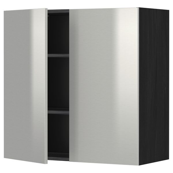 Навесной шкаф с полками, 2 дверцы МЕТОД, черный, Гревста нержавеющ сталь - схема-чертеж с размерами