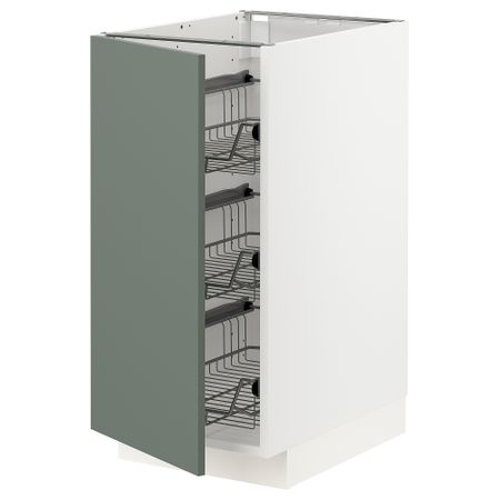 Напольный шкаф, проволочные корзины, белый, Bodarp серо-зеленый, 40x60 см IKEA METOD МЕТОД 494.578.75