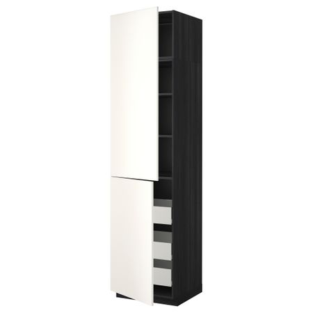 Высокий шкаф + полки, 3 ящика, 2 дверцы МЕТОД / ФОРВАРА, черный, Веддинге белый