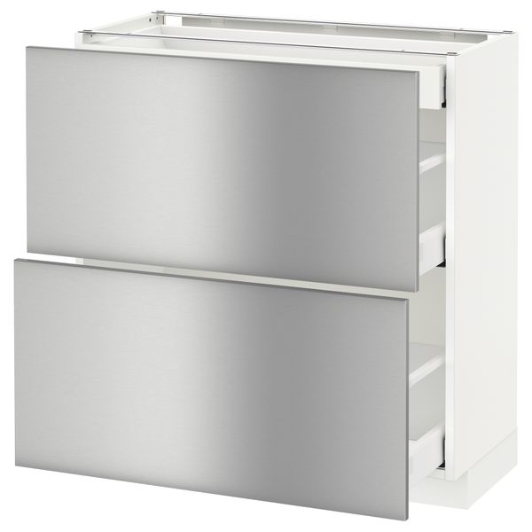 Напольный шкаф, 2 фасада, 3 ящика МЕТОД / МАКСИМЕРА, белый, Гревста нержавеющ сталь - схема-чертеж с размерами