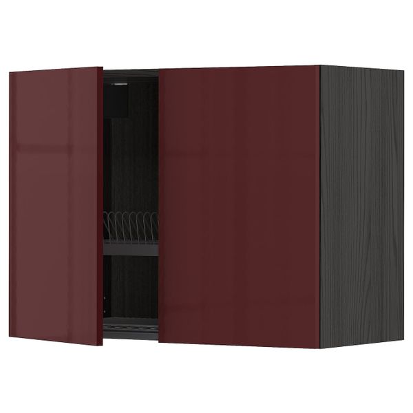 Навесной шкаф с посудной сушилкой, 2 дверец, черный Калларп/глянцевый темный красно-коричневый 80x60 см IKEA МЕТОД 493.278.60 - схема-чертеж с размерами