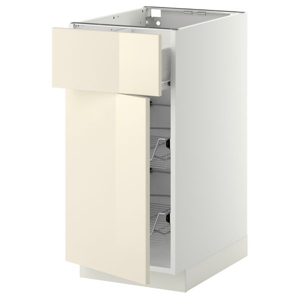 Напольный шкаф с проволочной корзиной, ящиком, дверью МЕТОД / ФОРВАРА, белый, Рингульт кремовый - схема-чертеж с размерами