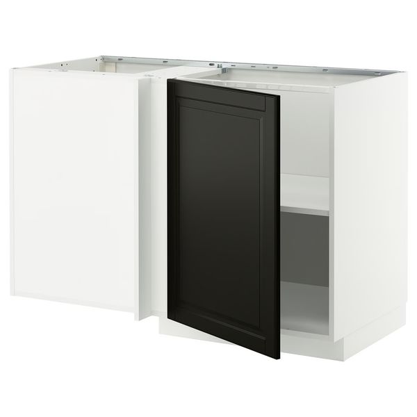 METOD Угловой напольный шкаф с полкой - белый/Bodbyn чёрный 128x68 см - фото 1
