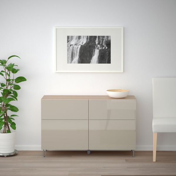 Комбинация для хранения с дверцами/ящ, под беленый дуб/СЕЛЬСВ/СТАЛЛАРП глянцевый, бежевый 120x40x74 см IKEA BESTÅ БЕСТО - фото 3