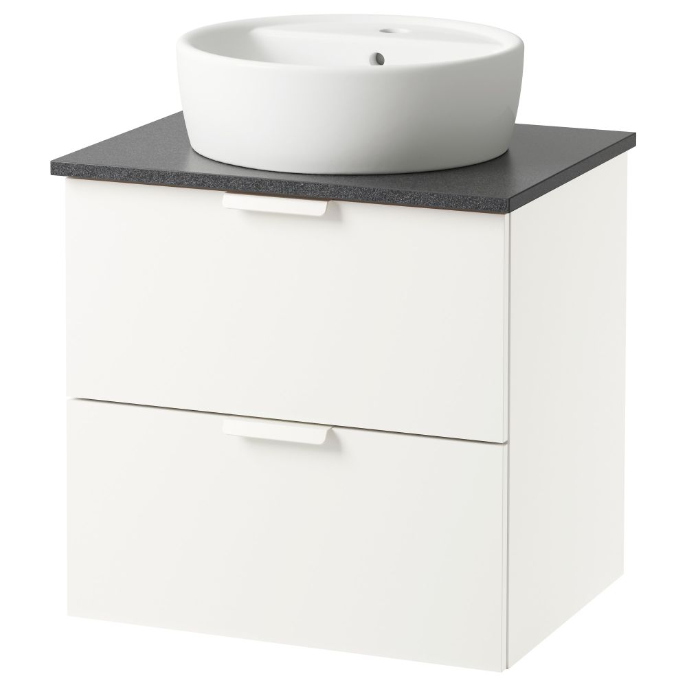 Шкаф п-раковину/столешн45/раковина ГОДМОРГОН/АЛДЕРН / ТОРНВИКЕН, белый, черный (62x49x74 см) - схема-чертеж с размерами