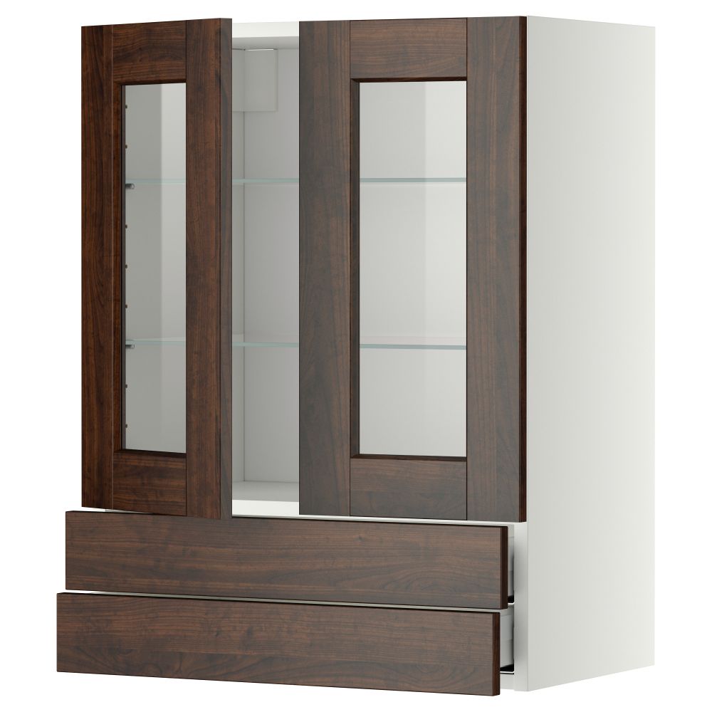 Навесной шкаф, 2 стеклянные дверцы, 2 ящика МЕТОД / МАКСИМЕРА, белый, Эдсерум коричневый - схема-чертеж с размерами