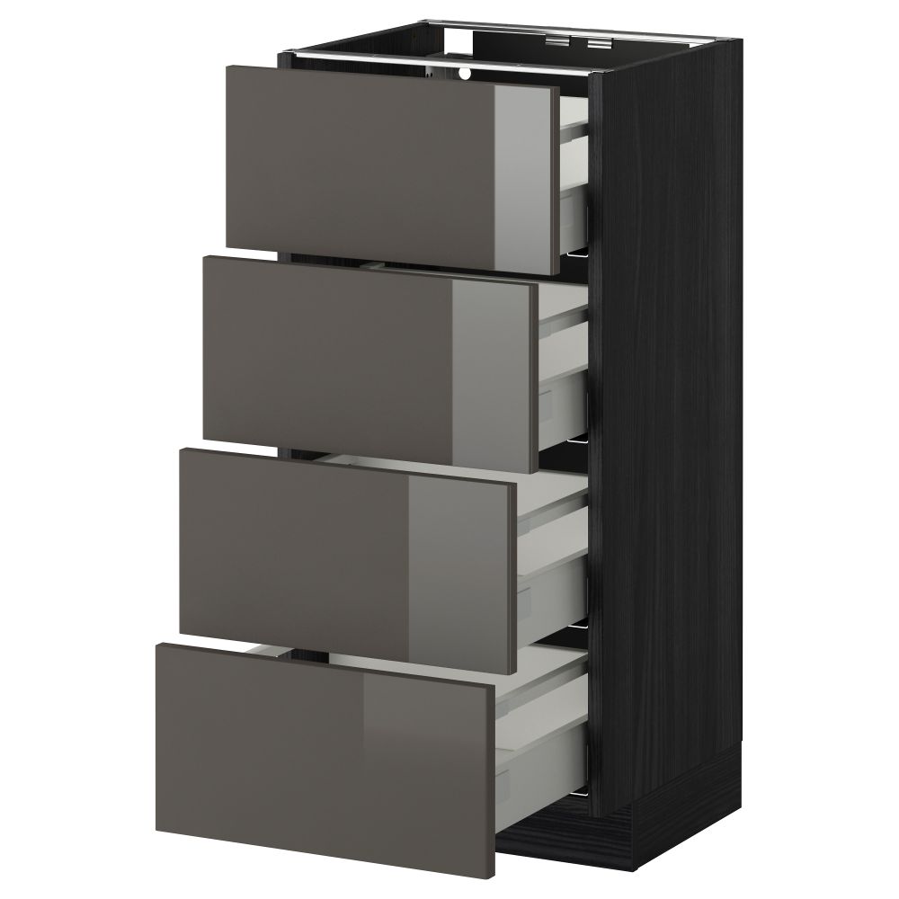 Напольный шкаф 4 фронтальных панели, 4 ящика МЕТОД / МАКСИМЕРА, черный, Рингульт серый - схема-чертеж с размерами