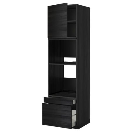 Высокий шкаф для духовки комбинированный, духовка + дверца/2ящ, черный, Тингсрид черный 60x60x220 см IKEA МЕТОД / МАКСИМЕРА