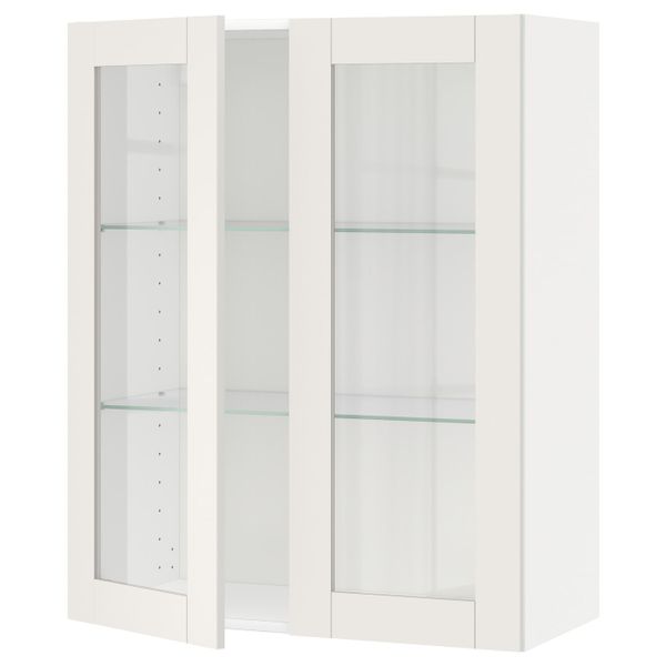 Навесной шкаф/полки/2стеклян двери, белый/Сэведаль белый 80x100 см IKEA METOD МЕТОД 894.453.76 - фото 1