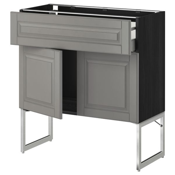 Напольный шкаф, полки, ящик, 2 двери МЕТОД / МАКСИМЕРА, черный, Будбин серый - схема-чертеж с размерами