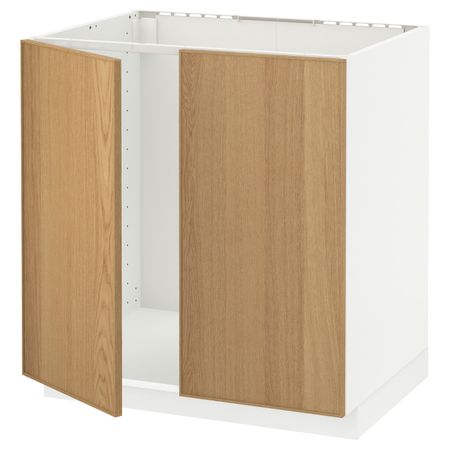 Напольный шкаф для раковины + 2 двери, белый/Экестад дуб 80x60 см IKEA METOD МЕТОД 892.256.28