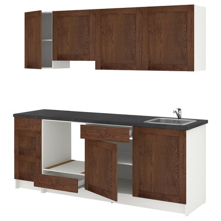 Кухня, под коричневый мореный ясень 220x61x220 см IKEA KNOXHULT КНОКСХУЛЬТ 694.177.70