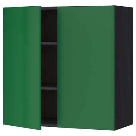 Навесной шкаф с полками, 2 дверцы МЕТОД, черный, Флэди зеленый