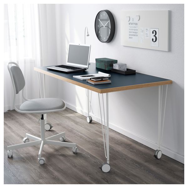 Стол ЛИННМОН / КРИЛЛЕ, синий, белый (150x75 см) - фото 2