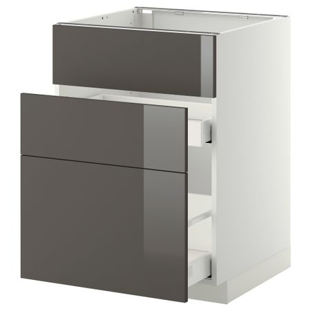 Напольный шкаф под мойку + 3 фронтальных панели, 2 ящика МЕТОД / МАКСИМЕРА, белый, Рингульт серый