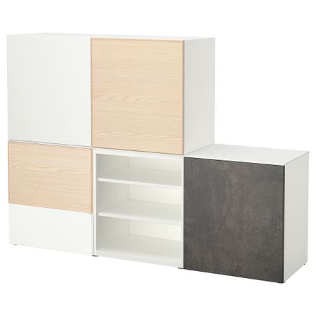Комбинация для хранения с дверцами, ящиками БЕСТО, белый Кэлльвикен, Инвикен ясеневый шпон (180x40/42x128 см)
