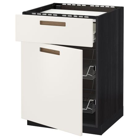 Напольный шкаф для варочной панели, ящик, 2 проволочных корзины МЕТОД / ФОРВАРА, черный, Мэрста белый (60x60 см)
