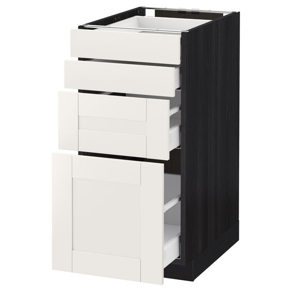Напольный шкаф 4 фронтальных панели, 4 ящика МЕТОД / МАКСИМЕРА, черный, Сэведаль белый - схема-чертеж с размерами