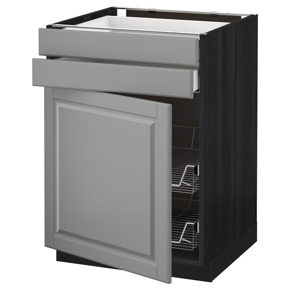 Напольный шкаф, дверца, 2 ящика, проволочных корзин МЕТОД / МАКСИМЕРА, черный, Будбин серый - схема-чертеж с размерами