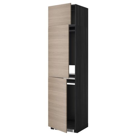 Высокий шкаф для холодильника или морозильника, с 3 дверями МЕТОД, черный, Брокхульт светло-серый (60x60x240 см)