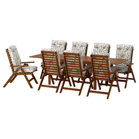 Стол + 8 кресел для сада ЭПЛАРО, коричневая морилка, Стегон бежевый