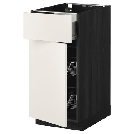 Напольный шкаф с проволочной корзиной, ящиком, дверью МЕТОД / ФОРВАРА, черный, Веддинге белый