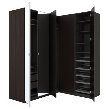 Гардероб угловой, черно-коричневый, Форсанд Викедаль, 210/160x236 см IKEA ПАКС 292.860.02