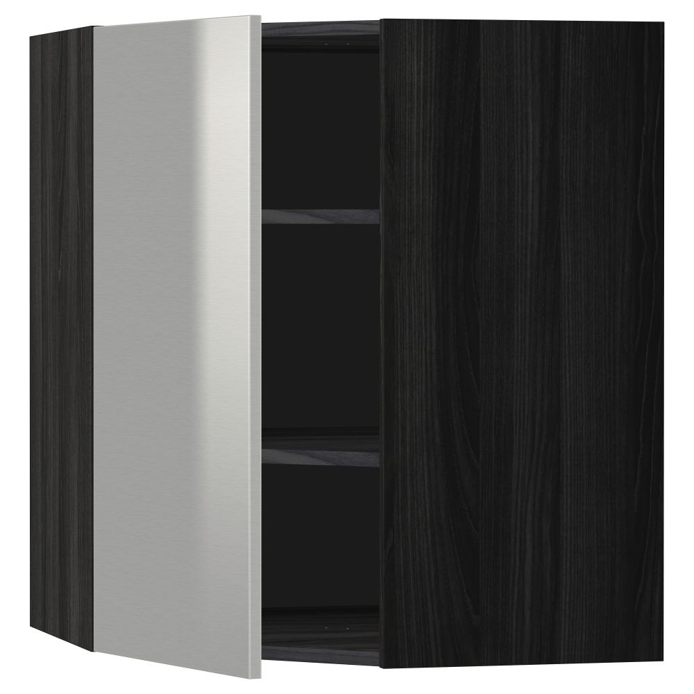 Угловой навесной шкаф с полками МЕТОД, черный, Гревста нержавеющ сталь - схема-чертеж с размерами