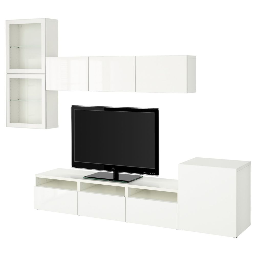Шкаф для ТВ, комбинированный, стекляные дверцы, белый/Сельсвикен глянцевый, белый прозрачное стекло 300x42x211 см IKEA BESTÅ - фото 1