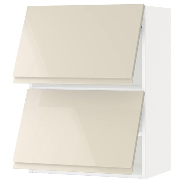 Навесной горизонтальный шкаф/2двери, белый/Воксторп глянцевый светло-бежевый 60x80 см IKEA METOD МЕТОД 693.939.34 - фото 1