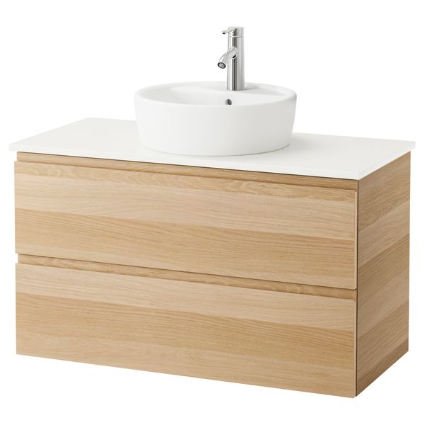 Шкаф п-раковину/столешн45/раковина ГОДМОРГОН/АЛДЕРН / ТОРНВИКЕН, под беленый дуб, белый (102x49x74 см) - схема-чертеж с размерами